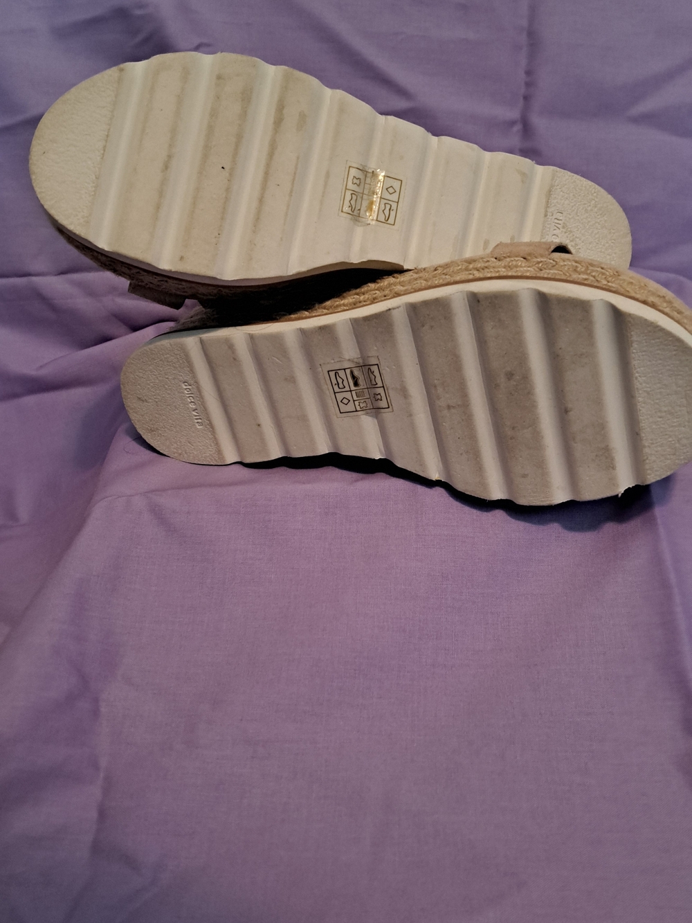 Dolce Vita Beige Espadrille Wedge Sandals with White Ridged Sole